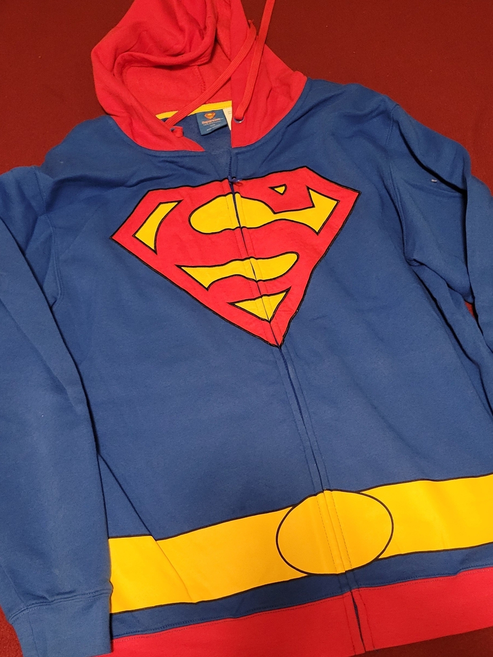 MENS XL ..DC Comics Superman Blue, Red & Yellow Hooded Zip Jacket